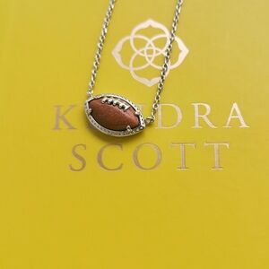 Kendra Scott Football Silver Orange Goldstone Short Necklace New